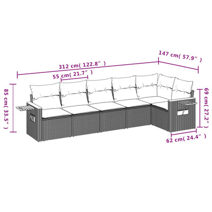 Set Divano da Giardino 6 pz con Cuscini Grigio in Polyrattan - homemem39