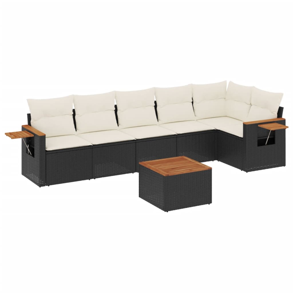 Set Divani da Giardino con Cuscini 7pz Nero Polyrattan | homemem39