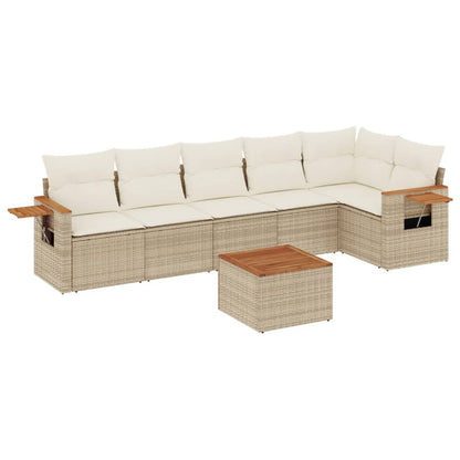 Set Divani da Giardino 7 pz con Cuscini Beige in Polyrattan - homemem39