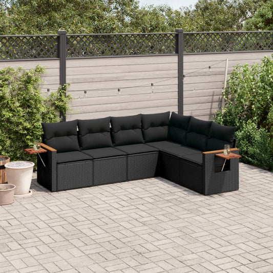 Set Divano da Giardino 6 pz con Cuscini Nero in Polyrattan - homemem39
