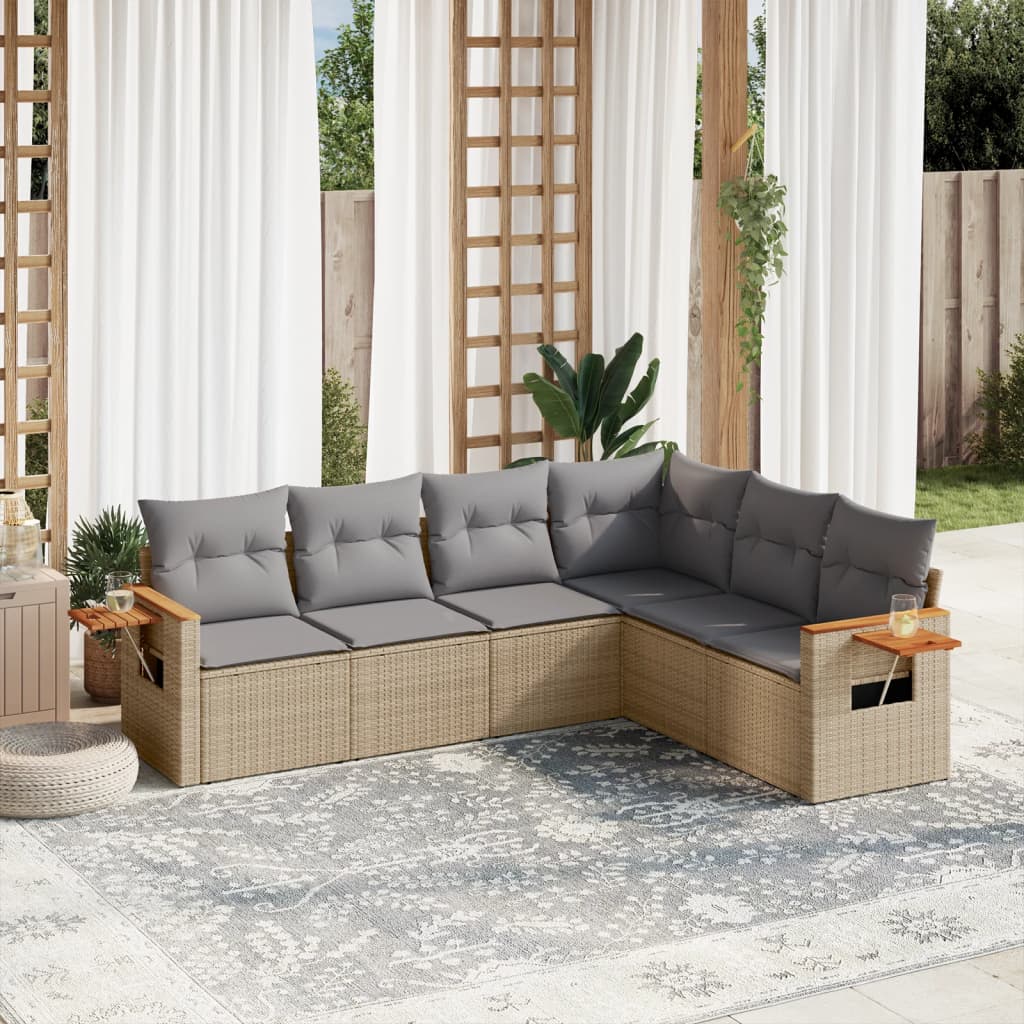 Set Divano da Giardino 6 pz con Cuscini Beige in Polyrattan - homemem39