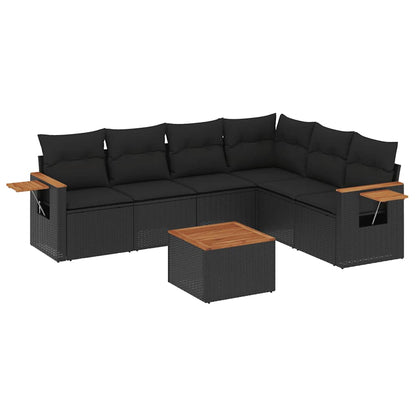 Set Divani da Giardino con Cuscini 7pz Nero Polyrattan | homemem39