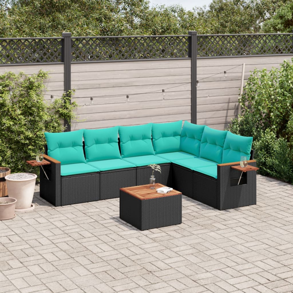 Set Divani da Giardino 7 pz con Cuscini Nero in Polyrattan - homemem39