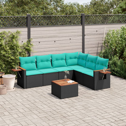 Set Divani da Giardino 7 pz con Cuscini Nero in Polyrattan - homemem39