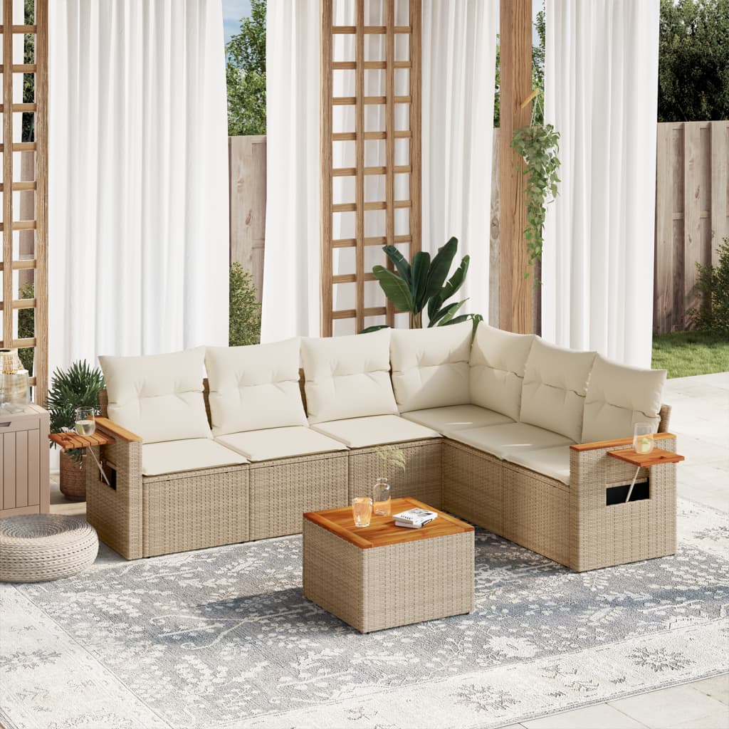 Set Divani da Giardino 7 pz con Cuscini Beige in Polyrattan - homemem39