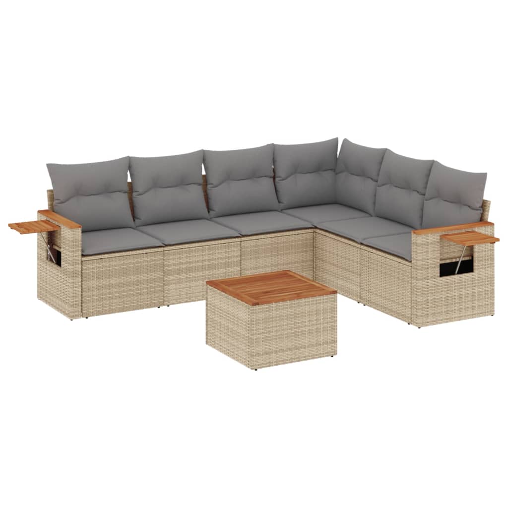 Set Divani da Giardino 7 pz con Cuscini Beige in Polyrattan - homemem39