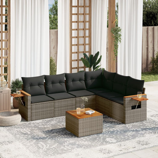 Set Divani da Giardino 7 pz con Cuscini Grigio in Polyrattan - homemem39