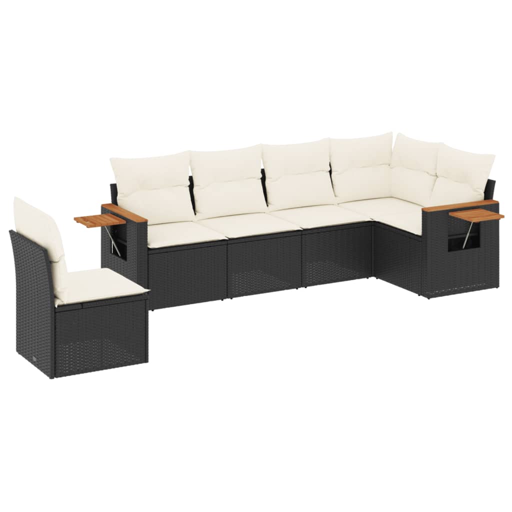 Set Divano da Giardino 6 pz con Cuscini Nero in Polyrattan - homemem39