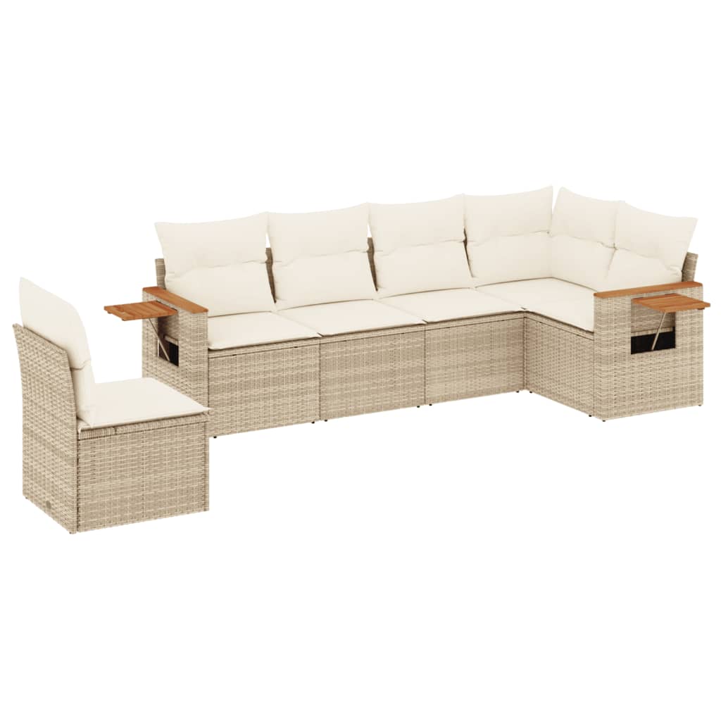 Set Divano da Giardino 6 pz con Cuscini Beige in Polyrattan - homemem39