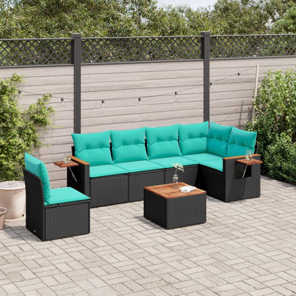 Set Divani da Giardino 7 pz con Cuscini Nero in Polyrattan - homemem39