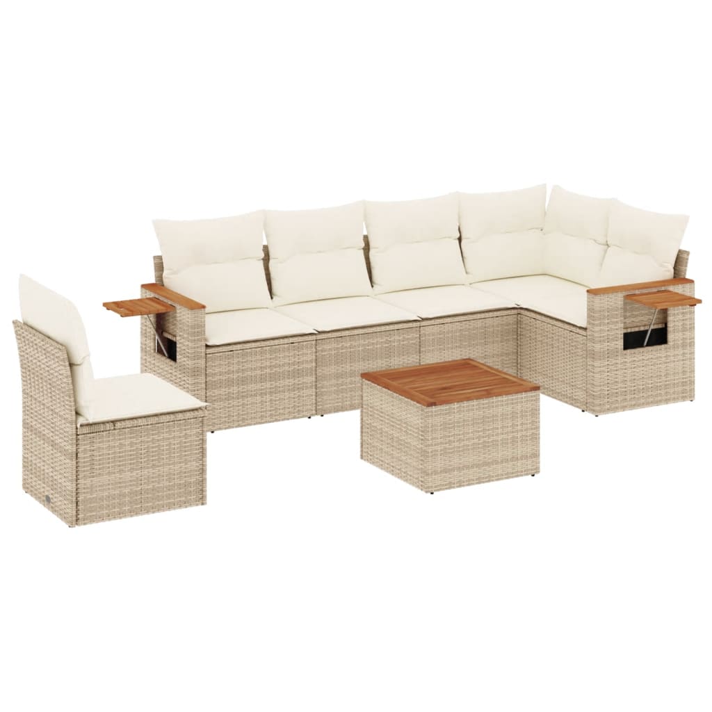 Set Divani da Giardino 7 pz con Cuscini Beige in Polyrattan - homemem39