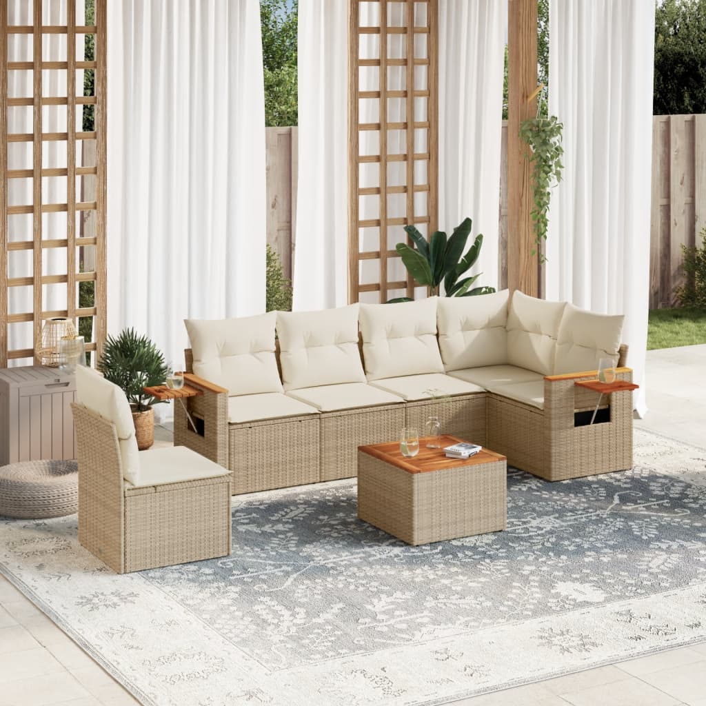 Set Divani da Giardino 7 pz con Cuscini Beige in Polyrattan - homemem39
