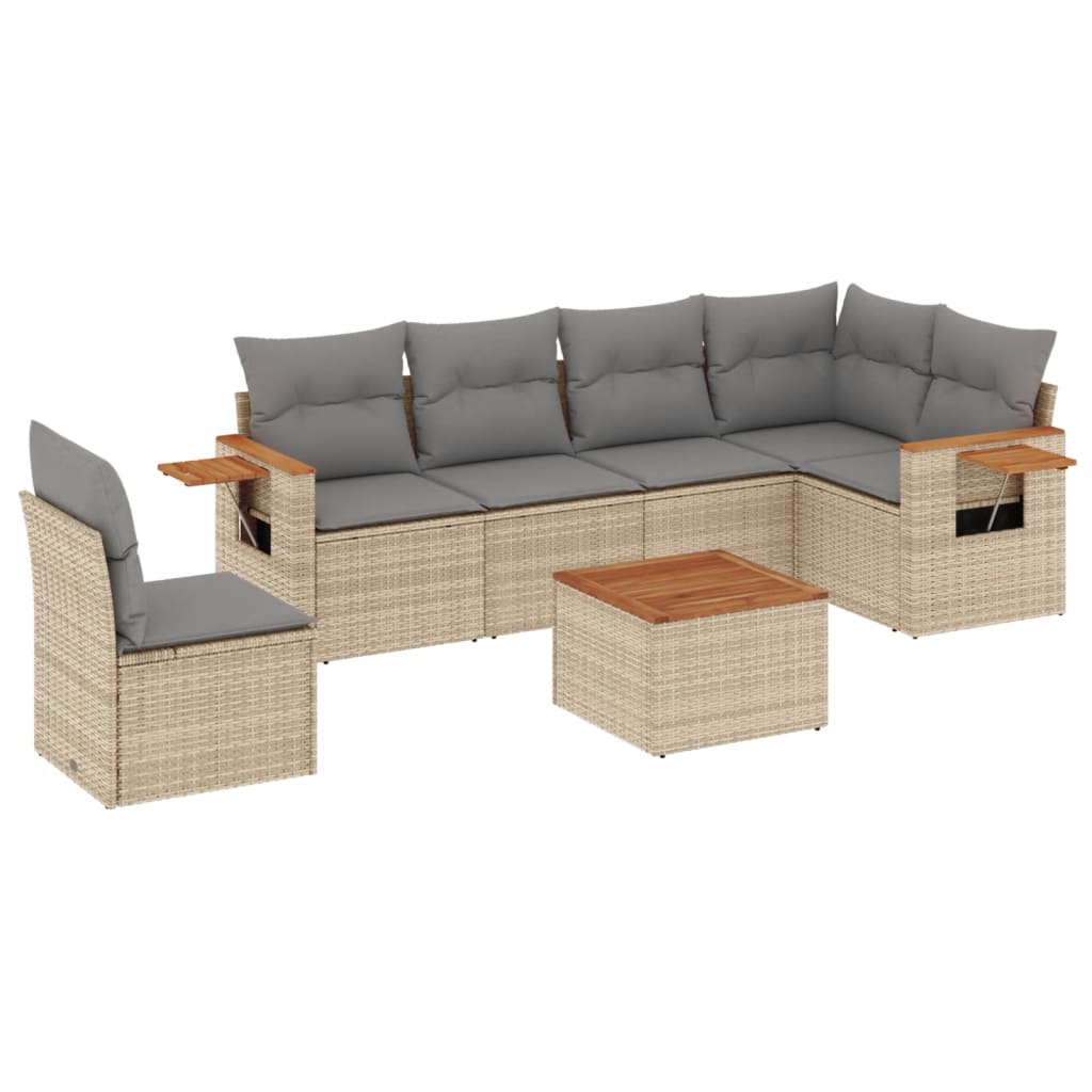 Set Divani da Giardino 7 pz con Cuscini Beige in Polyrattan - homemem39