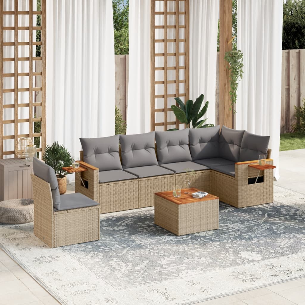 Set Divani da Giardino 7 pz con Cuscini Beige in Polyrattan - homemem39