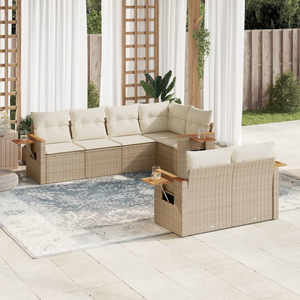 Set Divani da Giardino 7 pz con Cuscini Beige in Polyrattan - homemem39