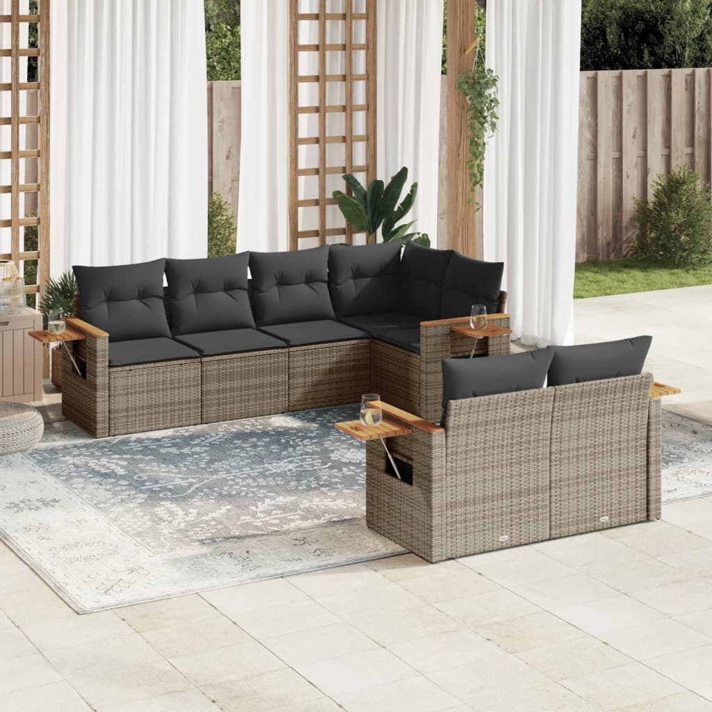 Set Divani da Giardino 7 pz con Cuscini Grigio in Polyrattan - homemem39
