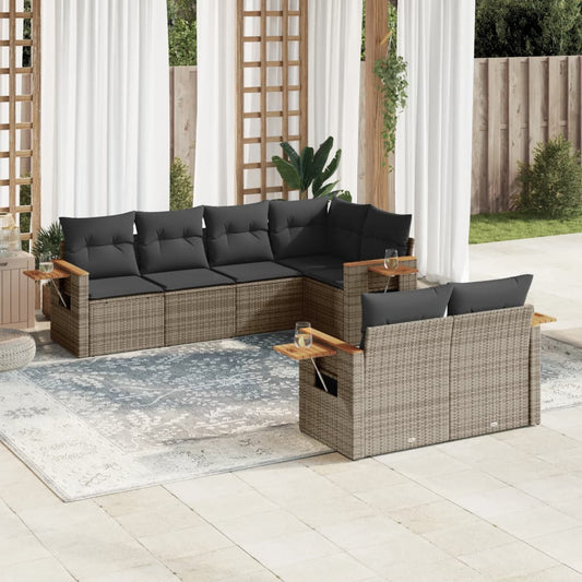 Set Divani da Giardino 7 pz con Cuscini Grigio in Polyrattan - homemem39