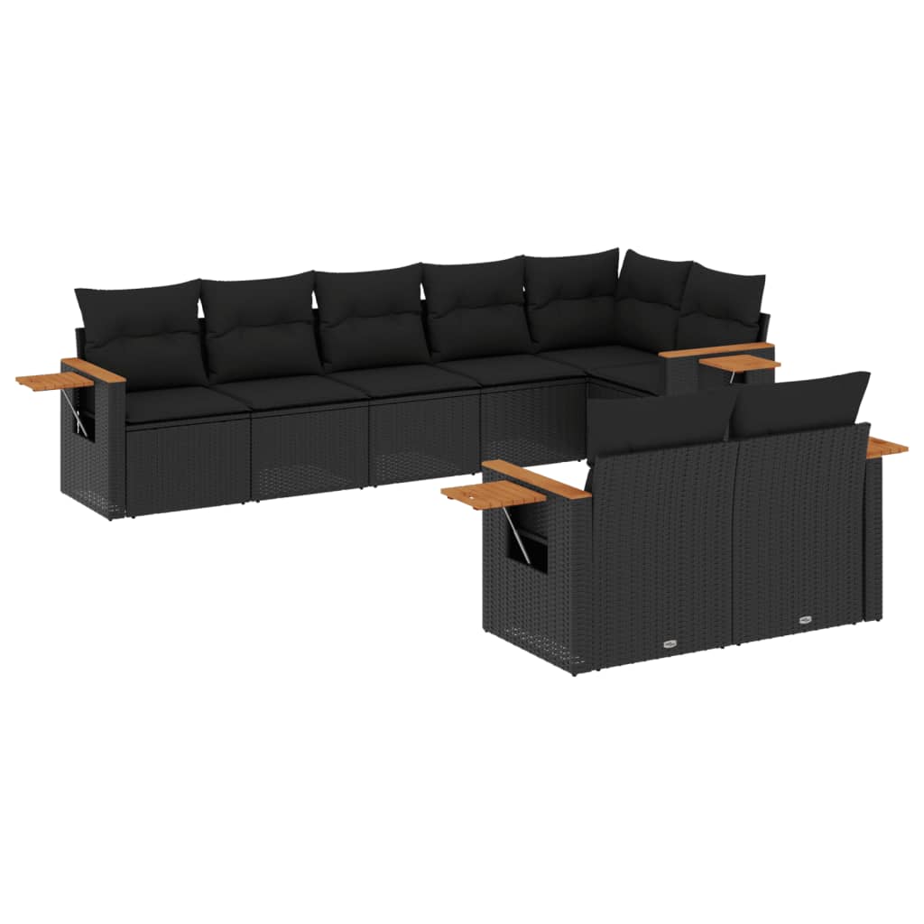 Set Divani da Giardino con Cuscini 8 pz Nero in Polyrattan - homemem39