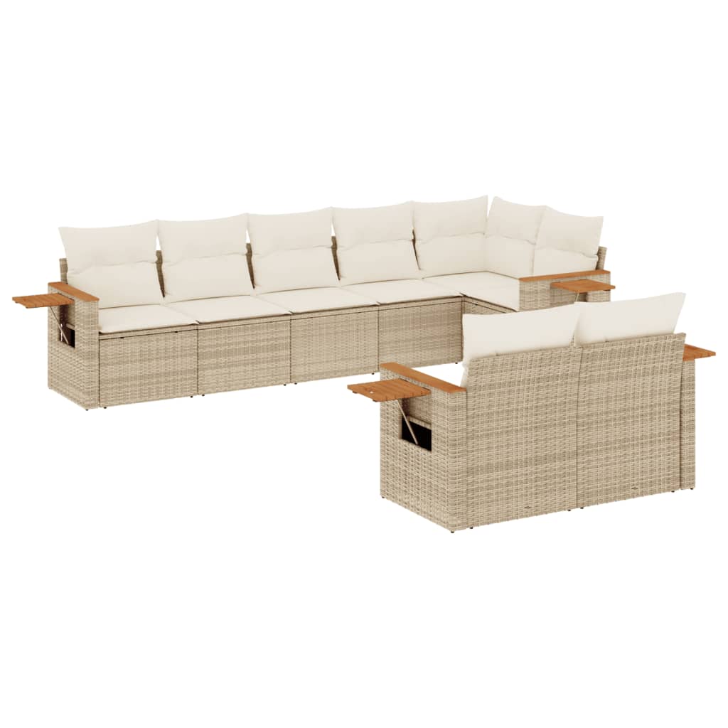 Set Divano da Giardino 8 pz con Cuscini Beige in Polyrattan - homemem39