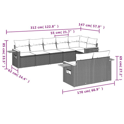 Set Divano da Giardino 8 pz con Cuscini Beige in Polyrattan | homemem39