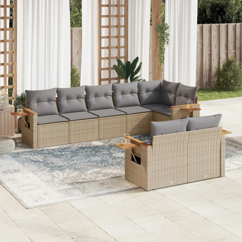 Set Divano da Giardino 8 pz con Cuscini Beige in Polyrattan - homemem39
