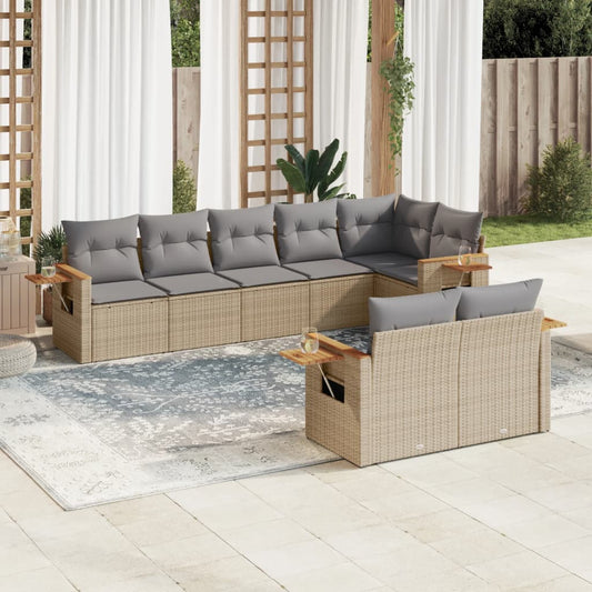 Set Divano da Giardino 8 pz con Cuscini Beige in Polyrattan - homemem39