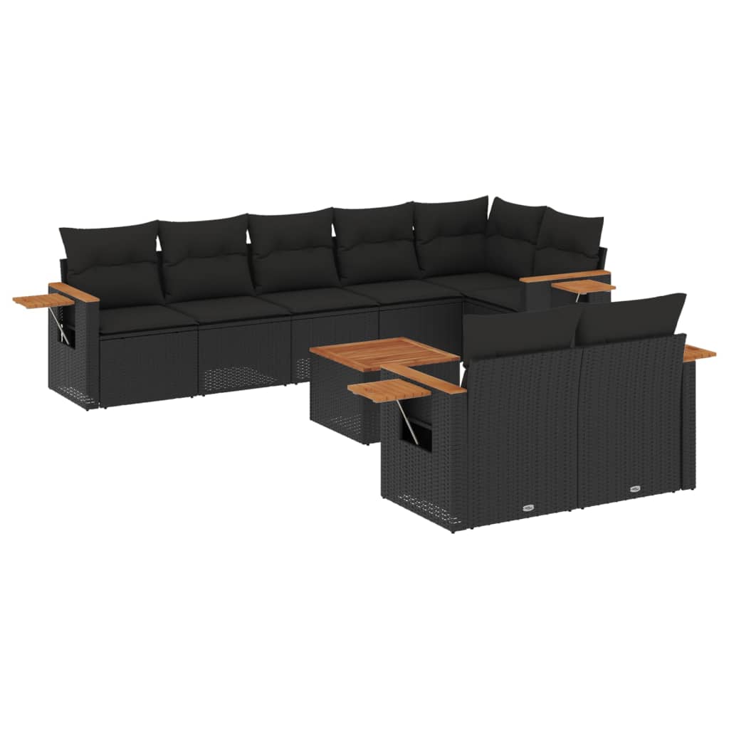 Set Divani da Giardino 9 pz con Cuscini Nero in Polyrattan - homemem39