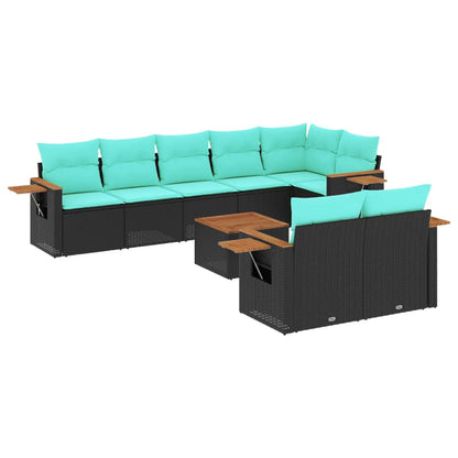 Set Divani da Giardino 9 pz con Cuscini Nero in Polyrattan - homemem39
