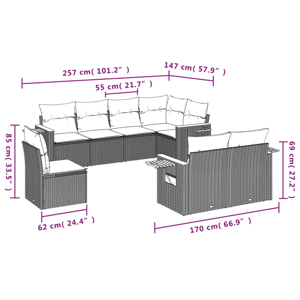 Set Divani da Giardino con Cuscini 8 pz Nero in Polyrattan - homemem39