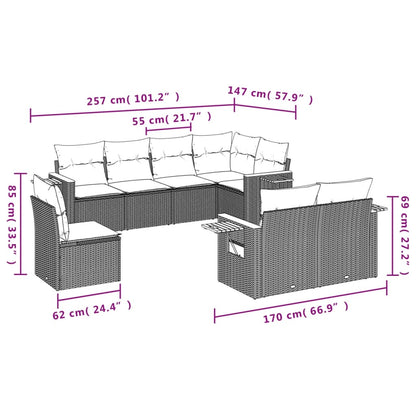 Set Divani da Giardino con Cuscini 8 pz Nero in Polyrattan - homemem39