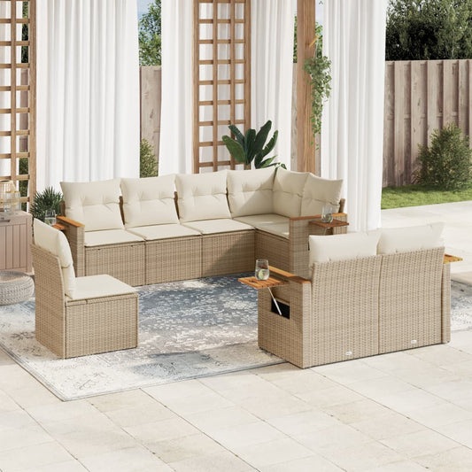 Set Divano da Giardino 8 pz con Cuscini Beige in Polyrattan - homemem39
