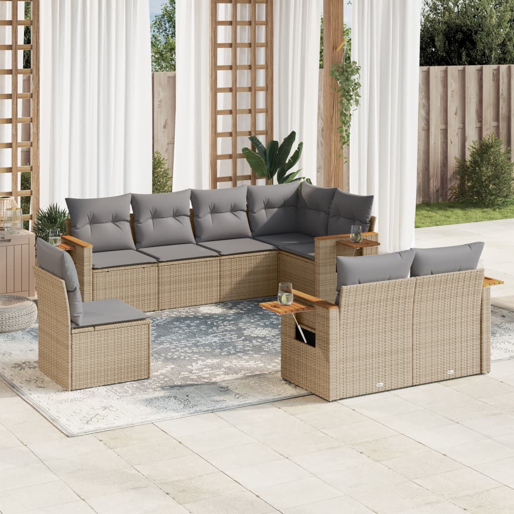 Set Divano da Giardino 8 pz con Cuscini Beige in Polyrattan - homemem39