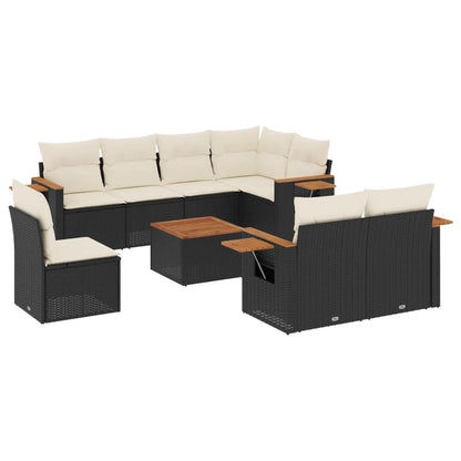 Set Divani da Giardino 9 pz con Cuscini Nero in Polyrattan - homemem39