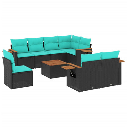 Set Divani da Giardino 9 pz con Cuscini Nero in Polyrattan - homemem39