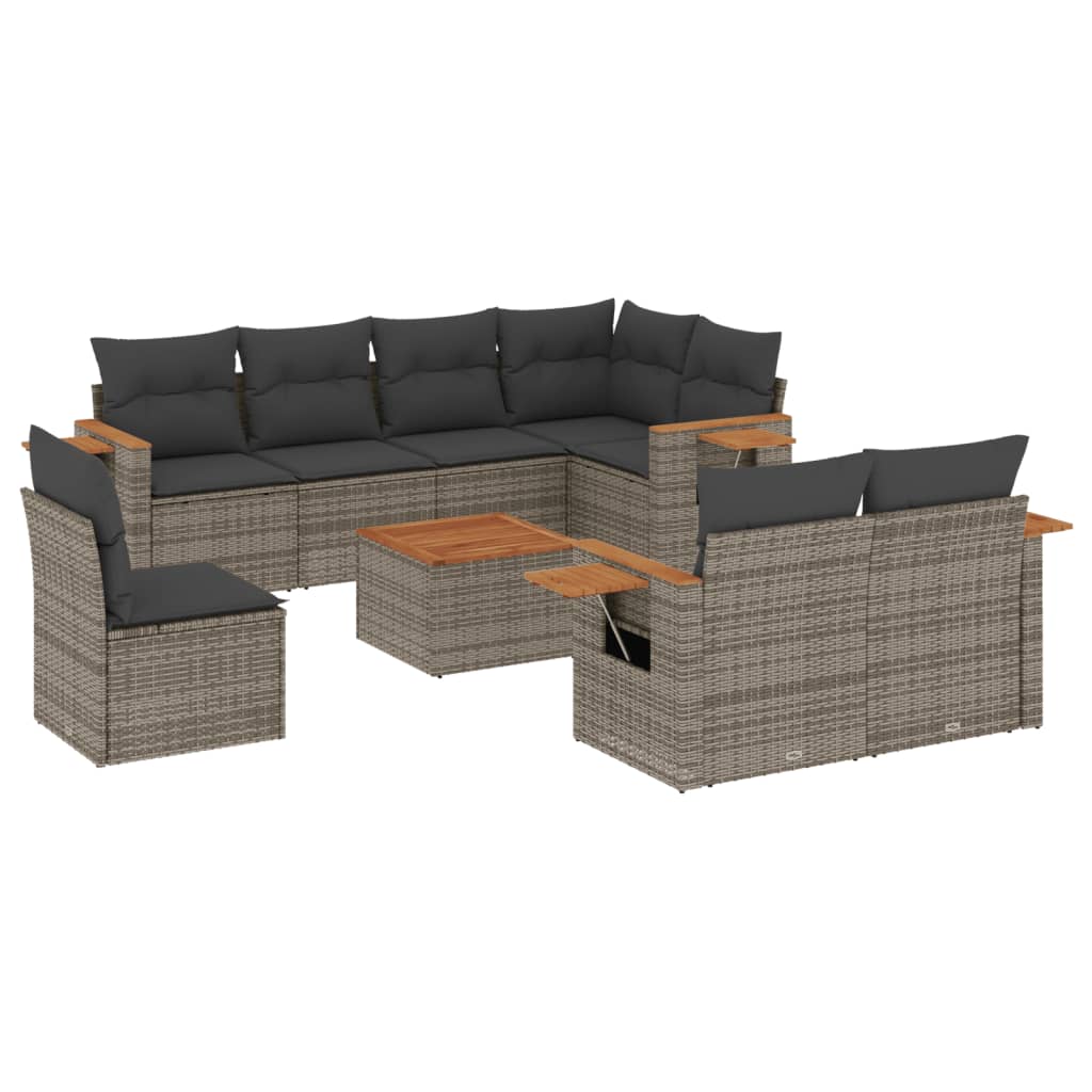 Set Divano da Giardino 9 pz con Cuscini Grigio in Polyrattan - homemem39
