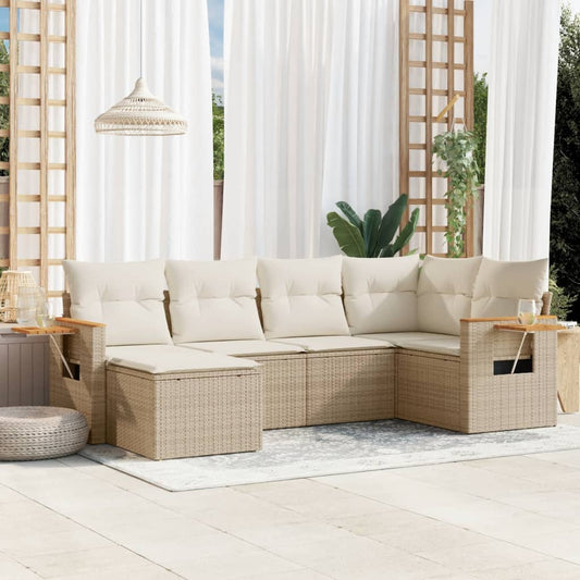 Set Divano da Giardino 6 pz con Cuscini Beige in Polyrattan - homemem39