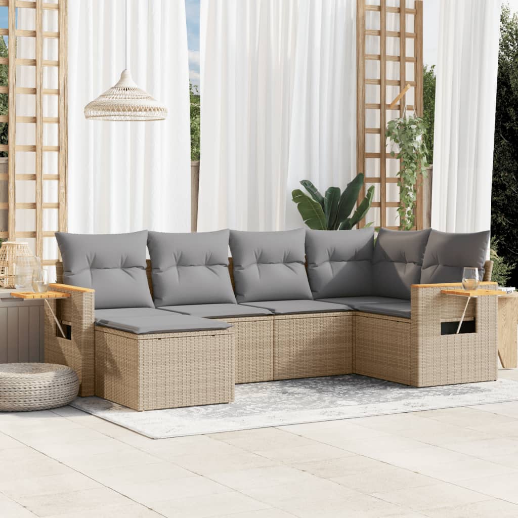 Set Divano da Giardino 6 pz con Cuscini Beige in Polyrattan - homemem39