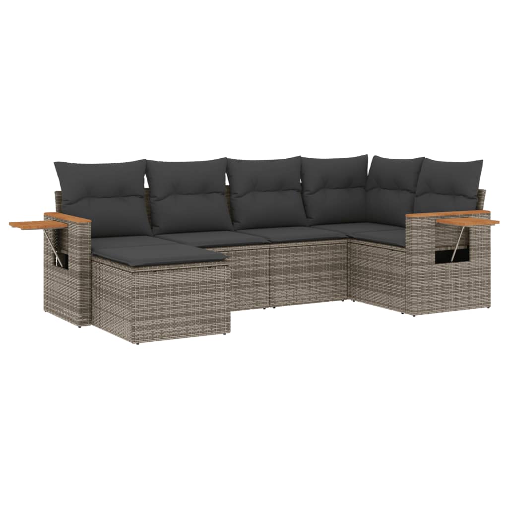 Set Divano da Giardino 6 pz con Cuscini Grigio in Polyrattan - homemem39