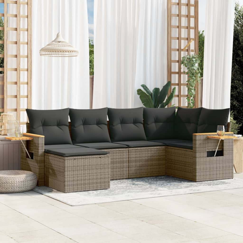 Set Divano da Giardino 6 pz con Cuscini Grigio in Polyrattan - homemem39