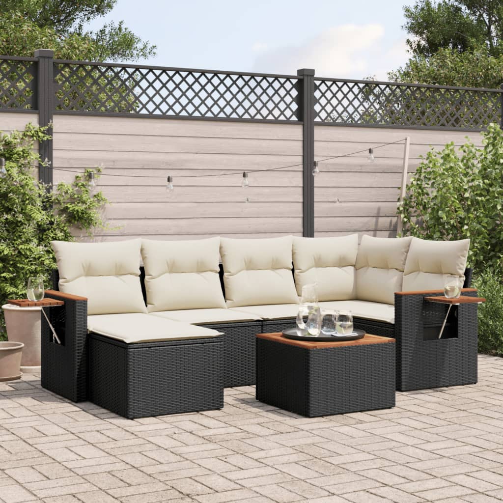 Set Divani da Giardino con Cuscini 7pz Nero Polyrattan - homemem39