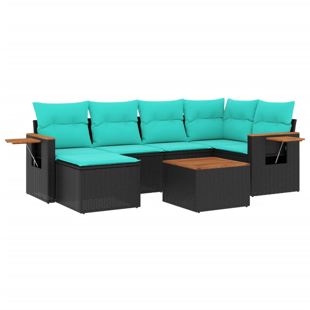 Set Divani da Giardino 7 pz con Cuscini Nero in Polyrattan - homemem39