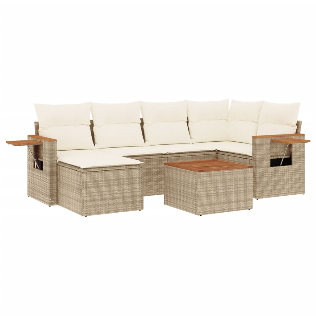 Set Divani da Giardino 7 pz con Cuscini Beige in Polyrattan - homemem39
