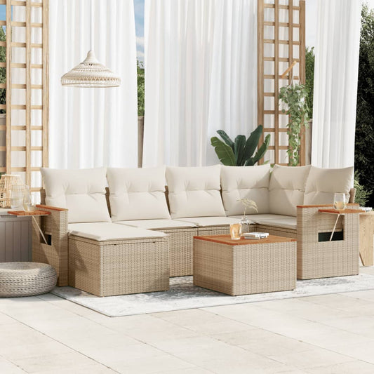 Set Divani da Giardino 7 pz con Cuscini Beige in Polyrattan - homemem39