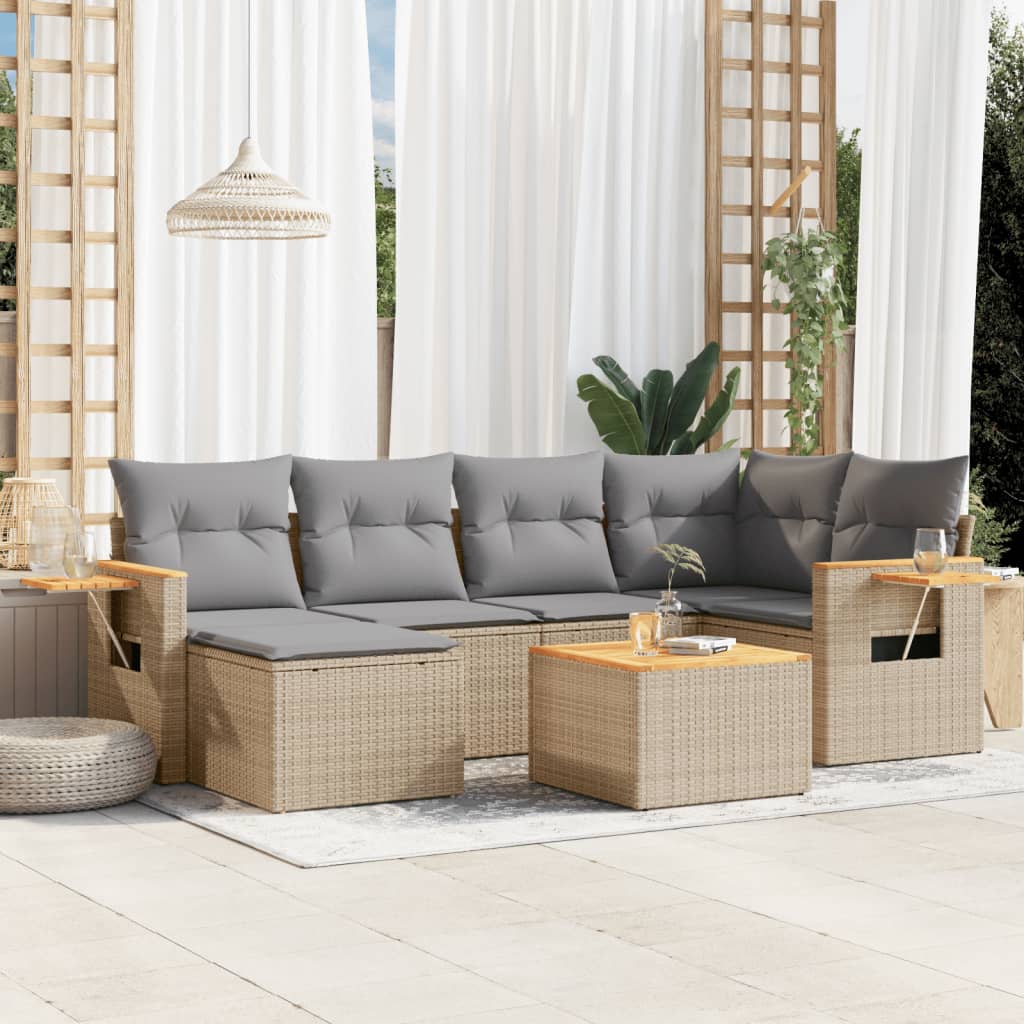 Set Divani da Giardino 7 pz con Cuscini Beige in Polyrattan - homemem39