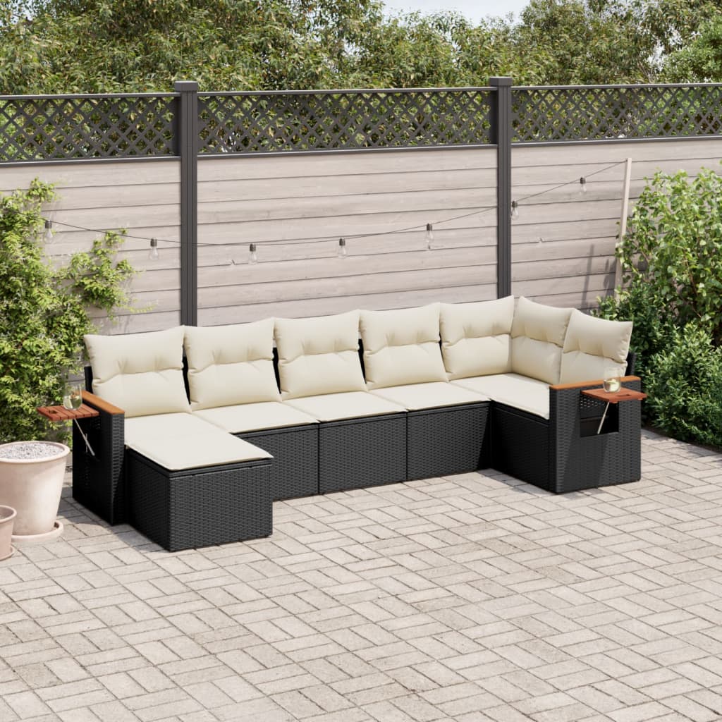Set Divani da Giardino con Cuscini 7pz Nero Polyrattan | homemem39