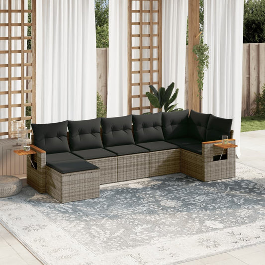 Set Divani da Giardino 7 pz con Cuscini Grigio in Polyrattan - homemem39