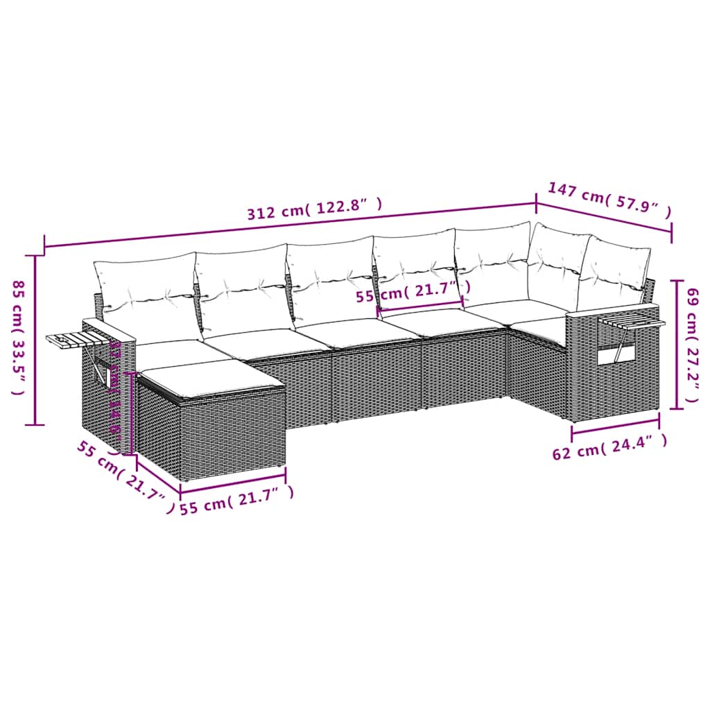 Set Divani da Giardino 7 pz con Cuscini Grigio in Polyrattan | homemem39