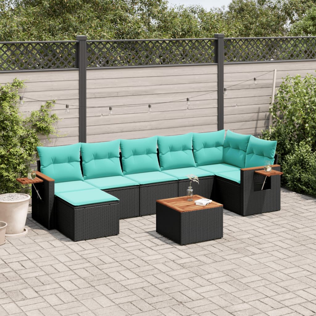 Set Divani da Giardino 8 pz con Cuscini Nero in Polyrattan - homemem39