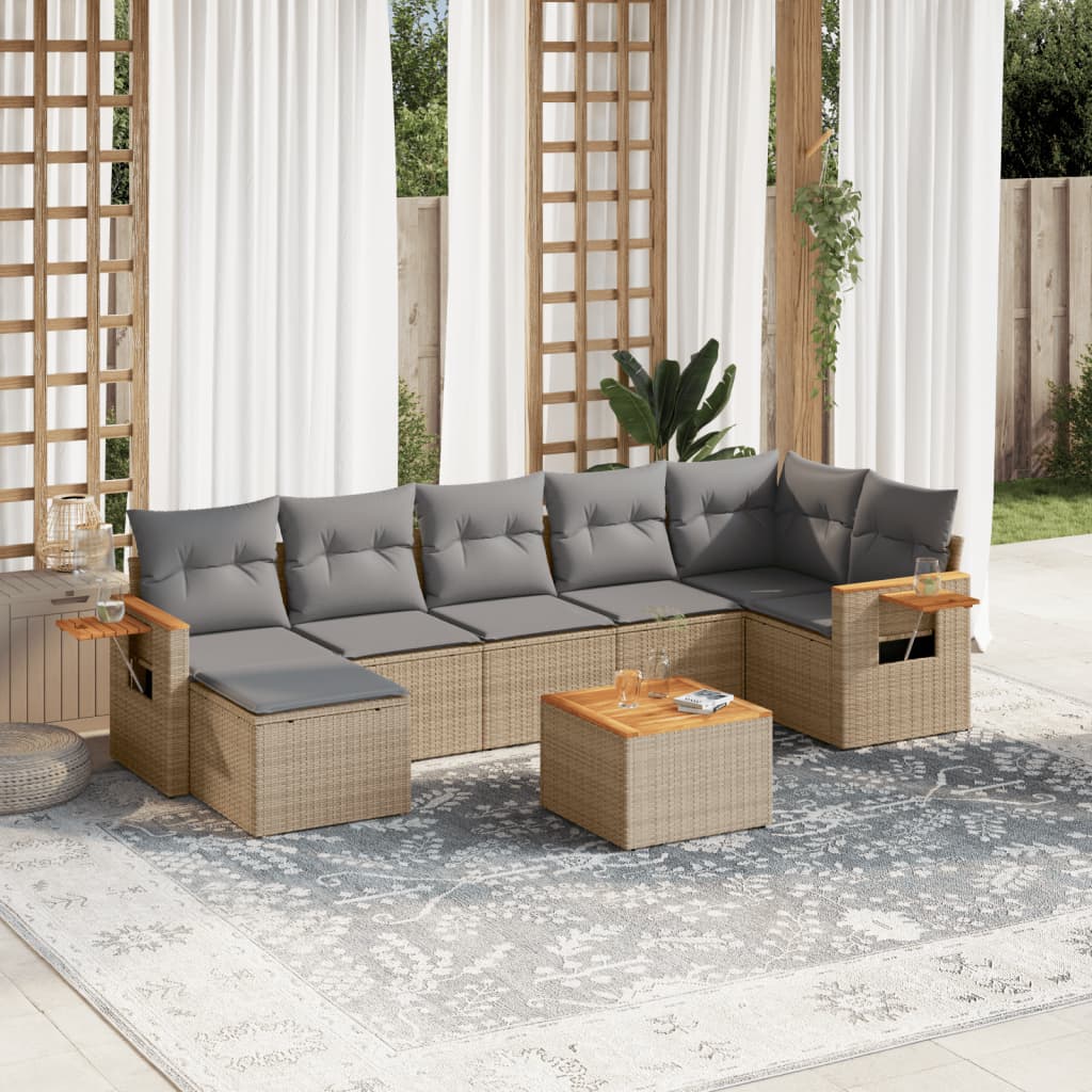 Set Divano da Giardino 8 pz con Cuscini Beige in Polyrattan - homemem39