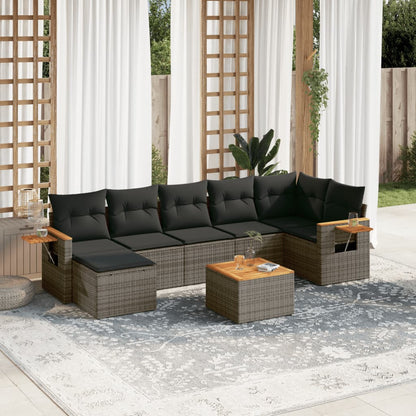 Set Divano da Giardino 8 pz con Cuscini Grigio in Polyrattan - homemem39